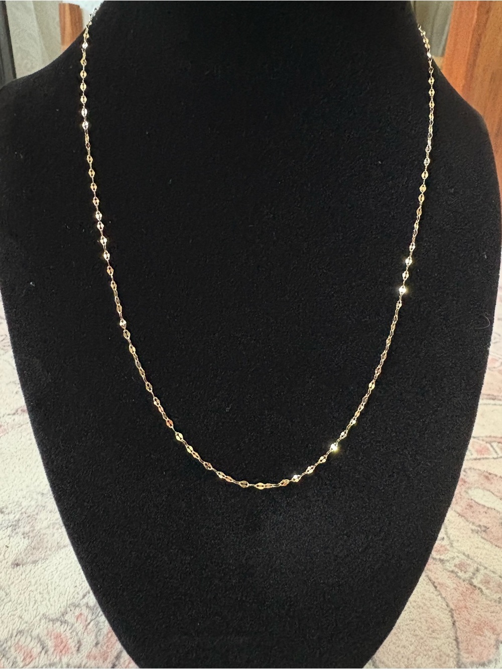 Delicate 10K Gold 17” Mirror Link Necklace - Women Jewelry